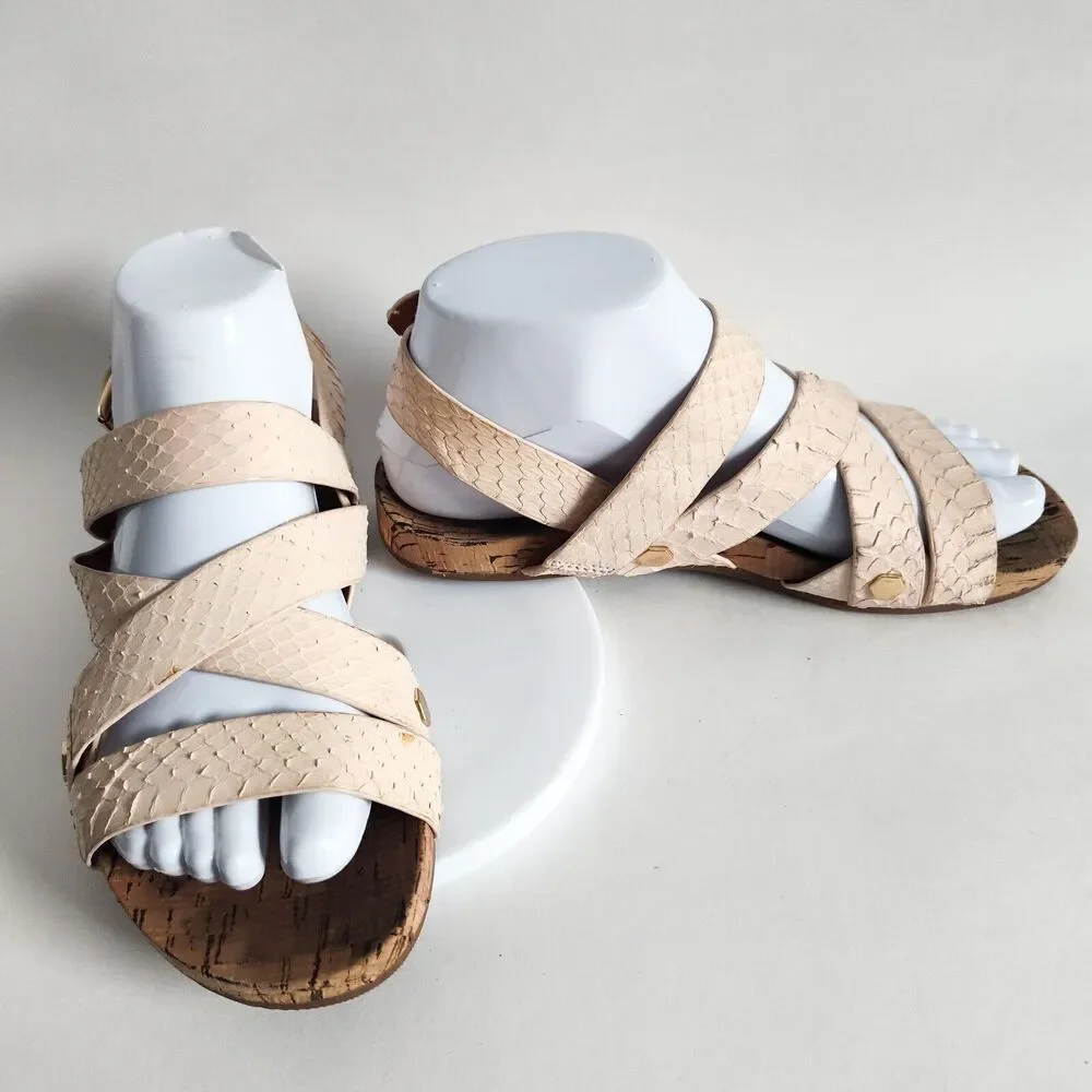 Rebecca Minkoff Pastel Pink Gladiator Sandals Textured Snake Studded Size 6.5‎